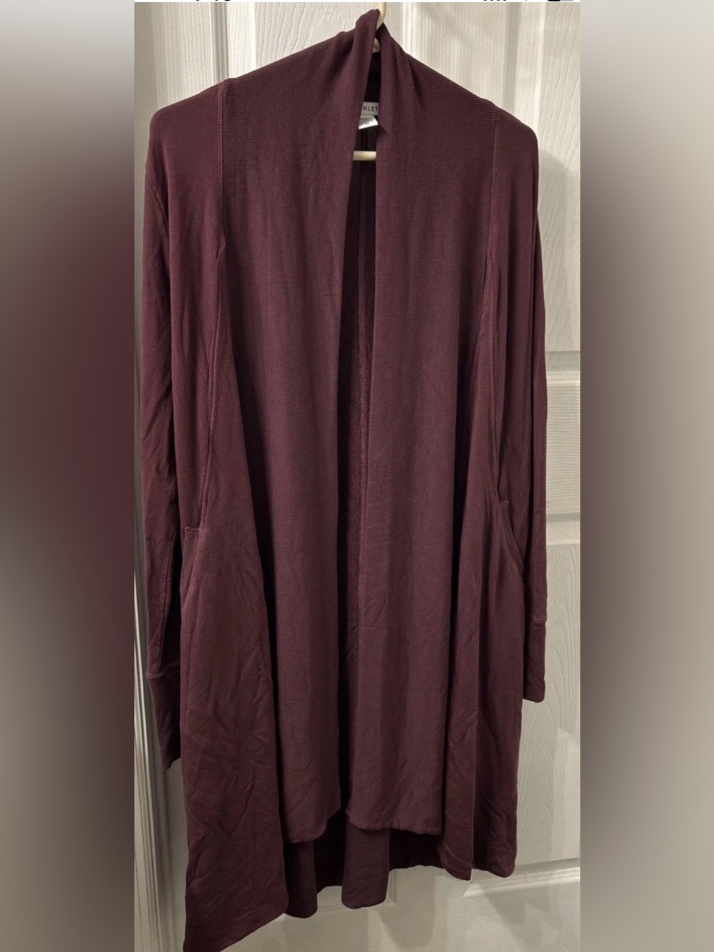 Athleta Women’s Size XS Long Wrap Cardigan Plum Color Thumb Holes